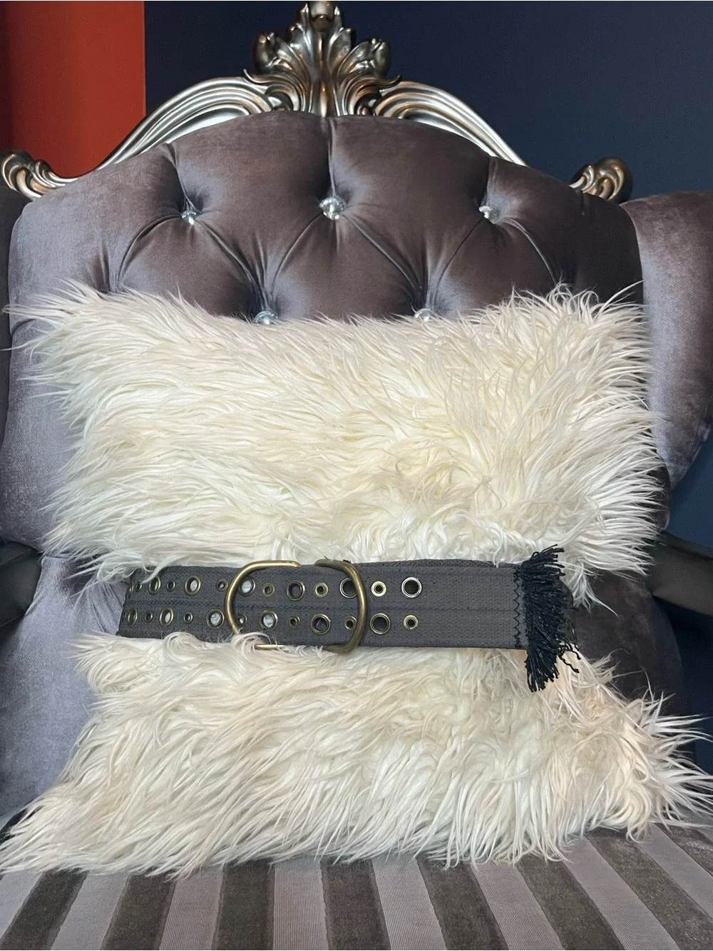 🖤⚙️ Dark Gray Canvas Double-Grommet Belt with Fringe Detail ✨🔗